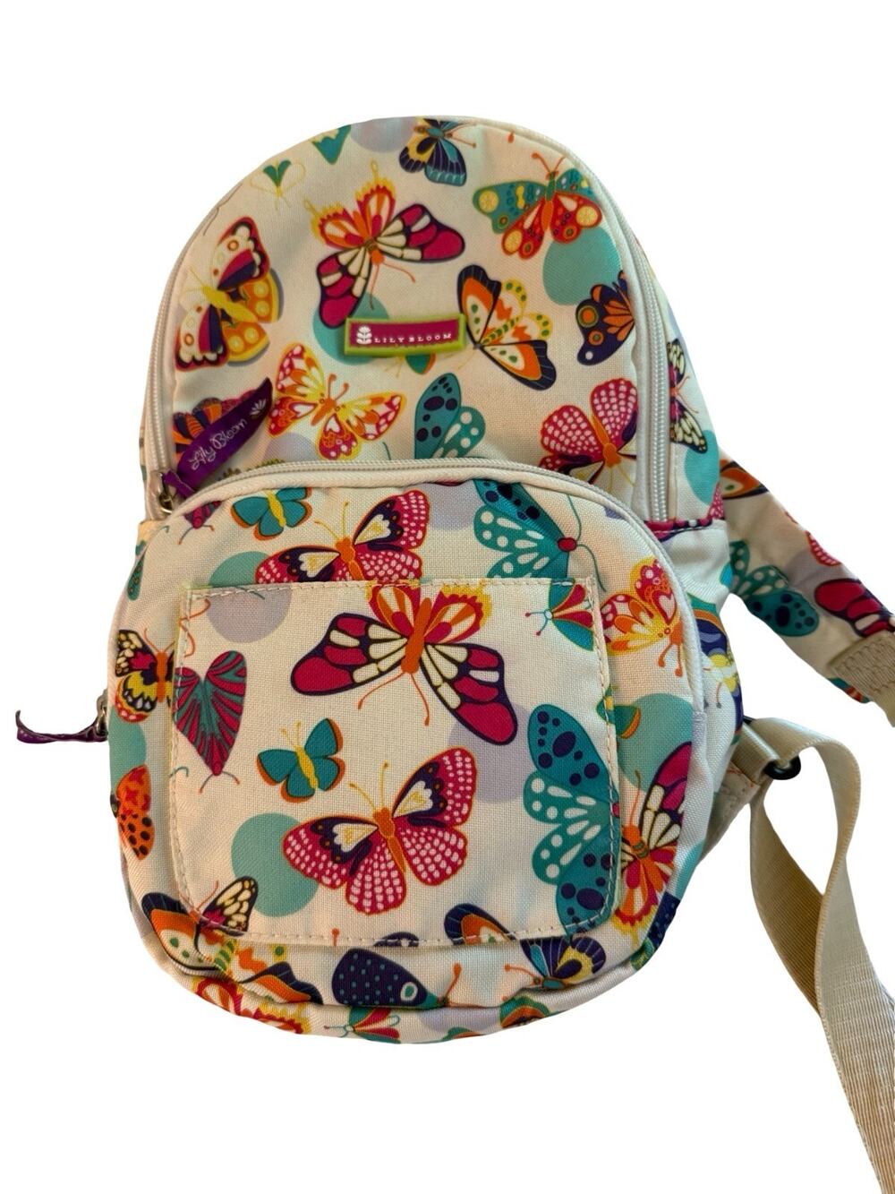 Lily Bloom Butterfly Print Crossbody Backpack Convertible Bag Purse Mini Adjust